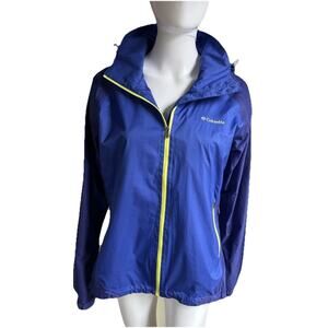 Columbia Omni-Heat Waterproof Rain Jacket Womens M Blue Hooded Lightweight Zip